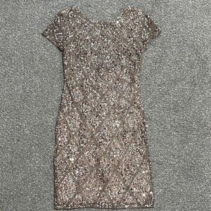 Adrianna Papell Sparkling Sequin Mini Dress in Rose Gold